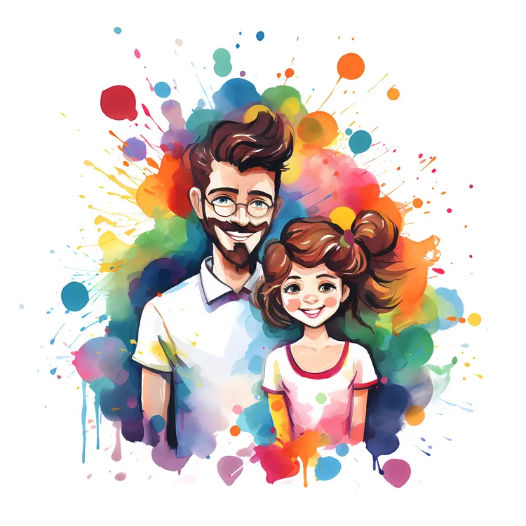 Colorful Father and Daughter Portrait