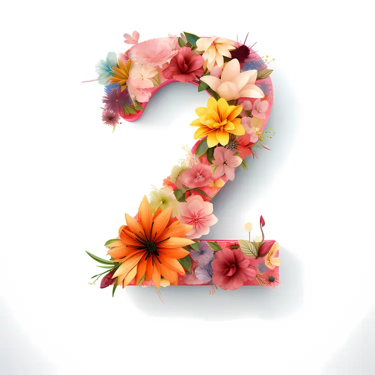 Number Two with Colorful Flowers