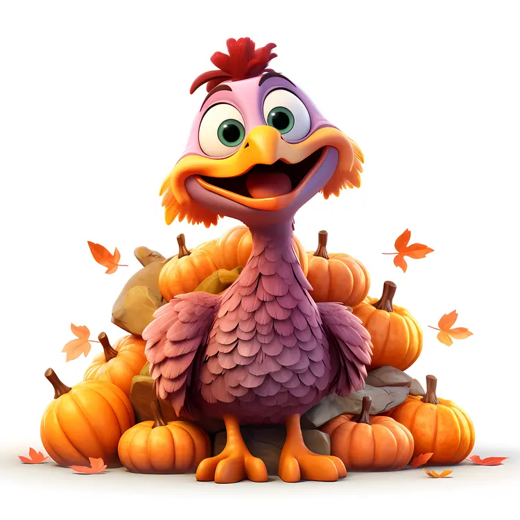 Pink Turkey with Pumpkins and Autumn Leaves
