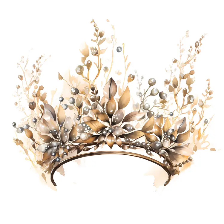 Golden Floral Crown with Leaves