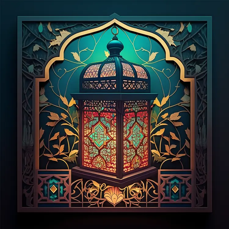 Ornate Lantern with Stained Glass for Ramadan Decor