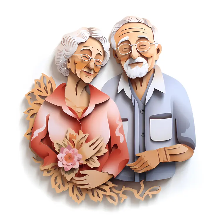 Paper Art of Elderly Couple for Grandparents Day