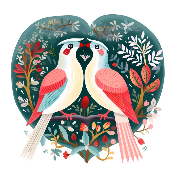 Colorful Birds in Love with Floral Background