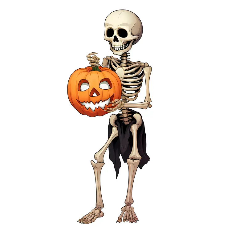 Full Skeleton Holding a Pumpkin Illustration