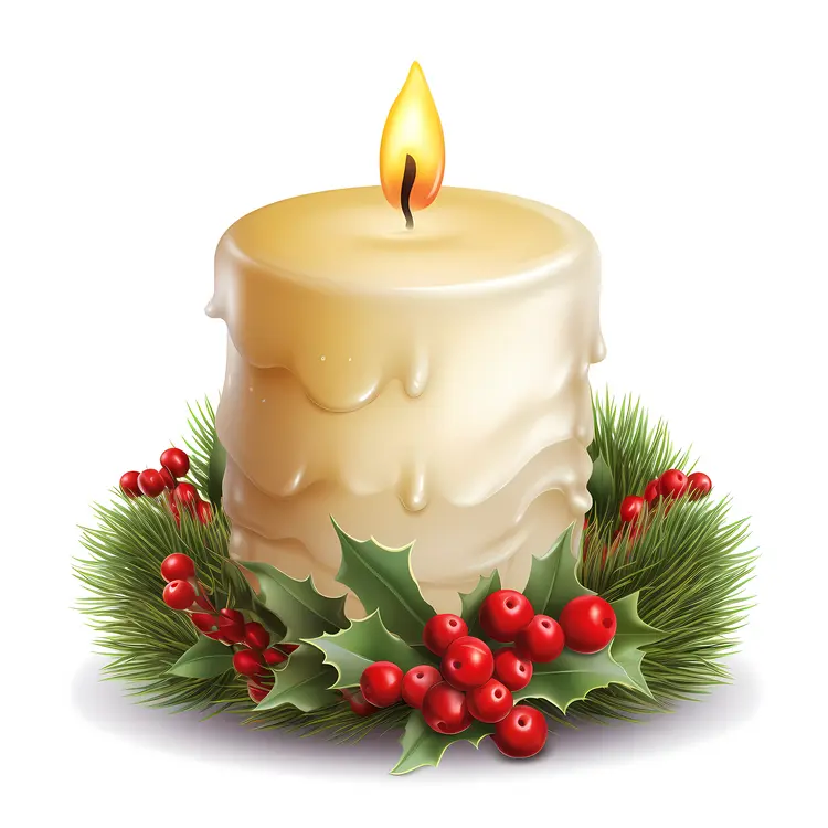 Dripping Candle with Holly and Berries