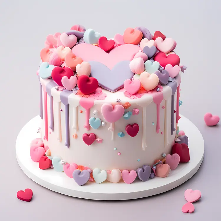Heart Cake with Colorful Heart Decorations