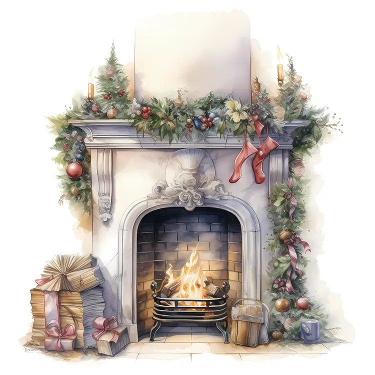 Cozy Christmas Fireplace with Decorations