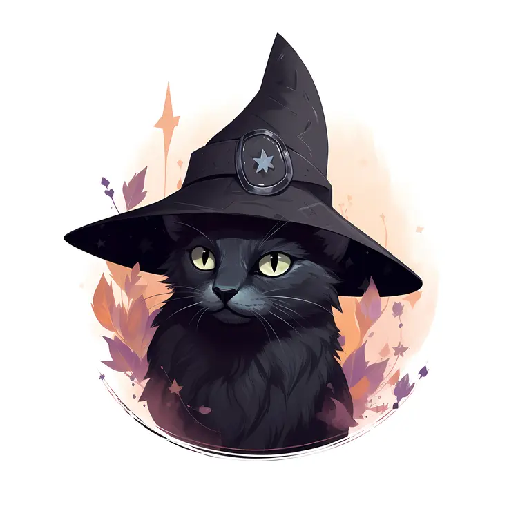 Black Cat in Witch Hat