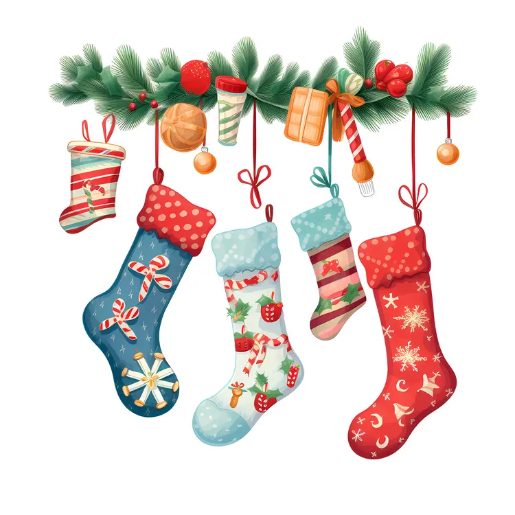 Festive Christmas Stockings Hanging on Garland