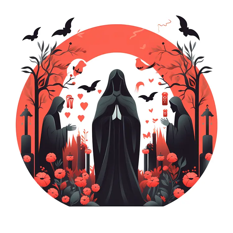 Grim Reaper with Bats and Flowers