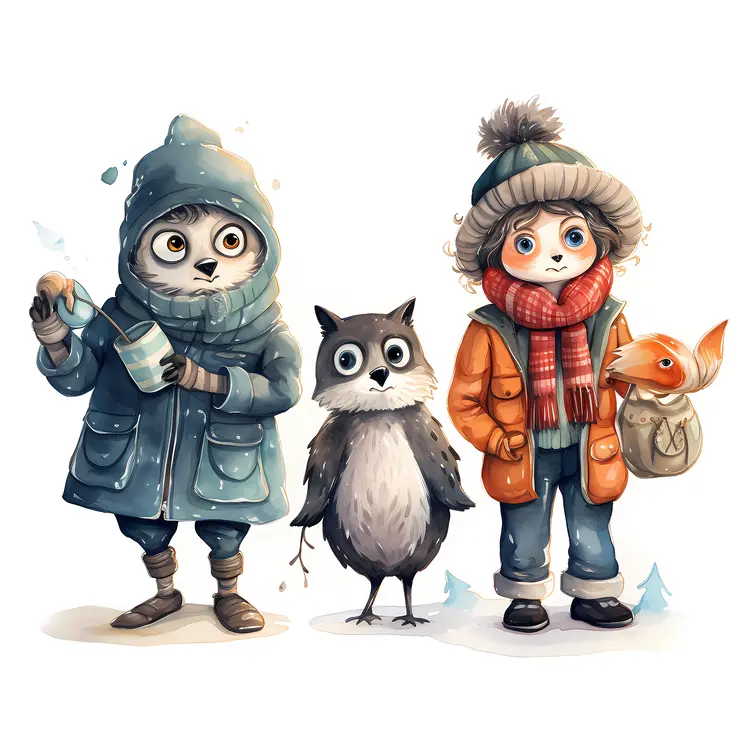 Adorable Winter Characters in Cozy Clothing