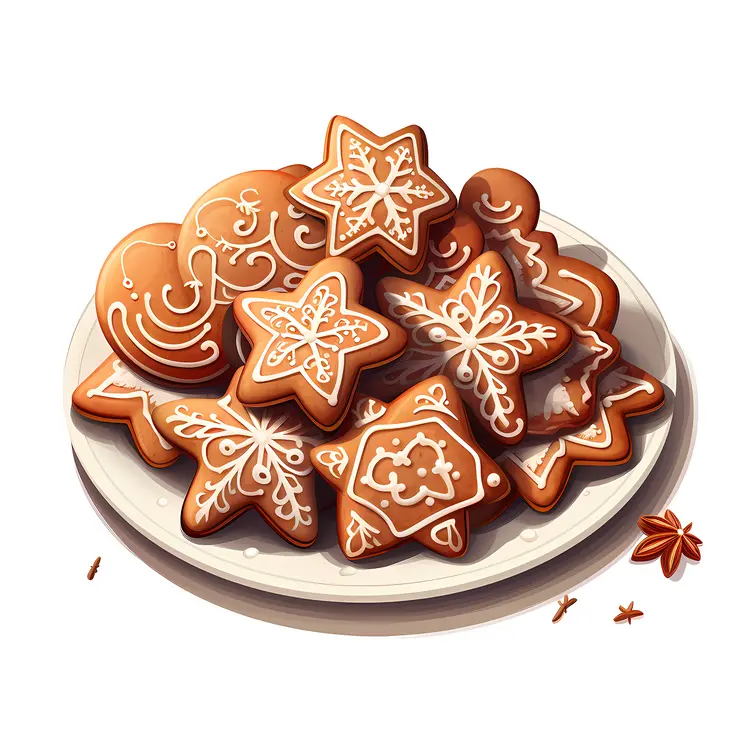 Plate of Decorated Gingerbread Cookies
