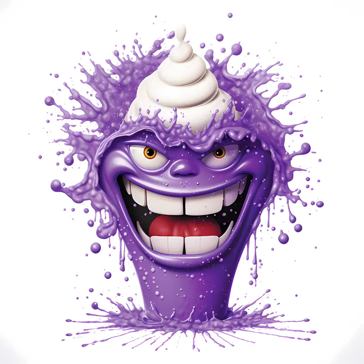 Funny Purple Cartoon Face with Whipped Cream