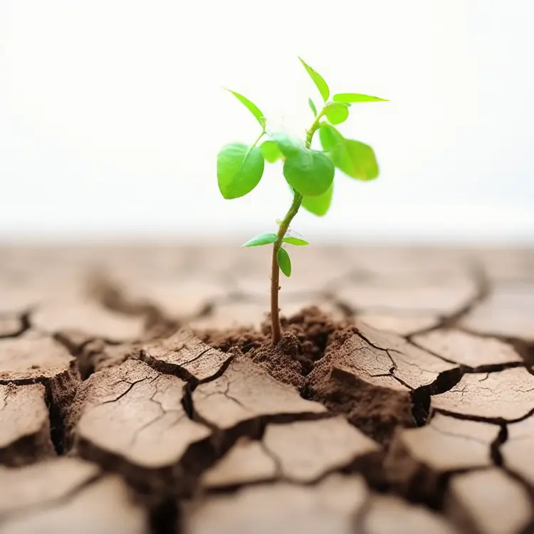 Green Seedling Growing in Cracked Earth