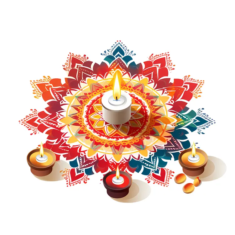 Rangoli with central candle for Diwali
