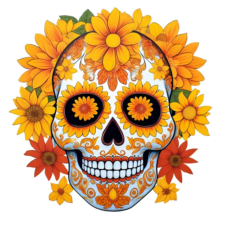 Colorful Sugar Skull with Flowers for Day of the Dead