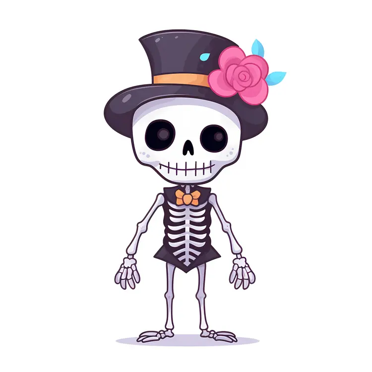Skeleton with Top Hat and Flower