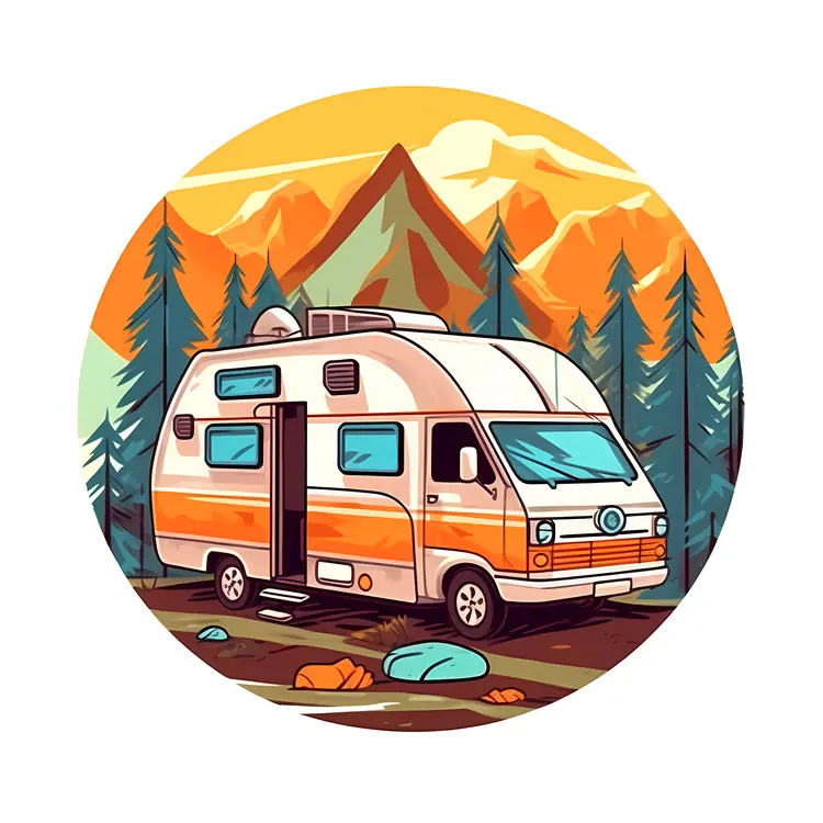Camper Van in Scenic Mountain Landscape