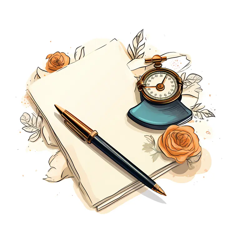 Blank Paper with Clock and Roses