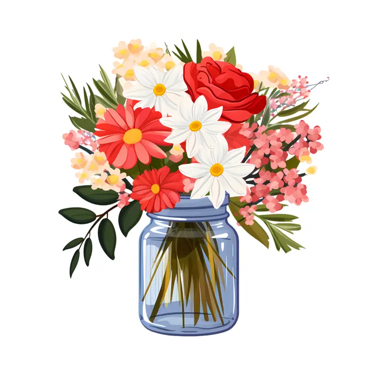 Colorful Flower Bouquet in a Jar