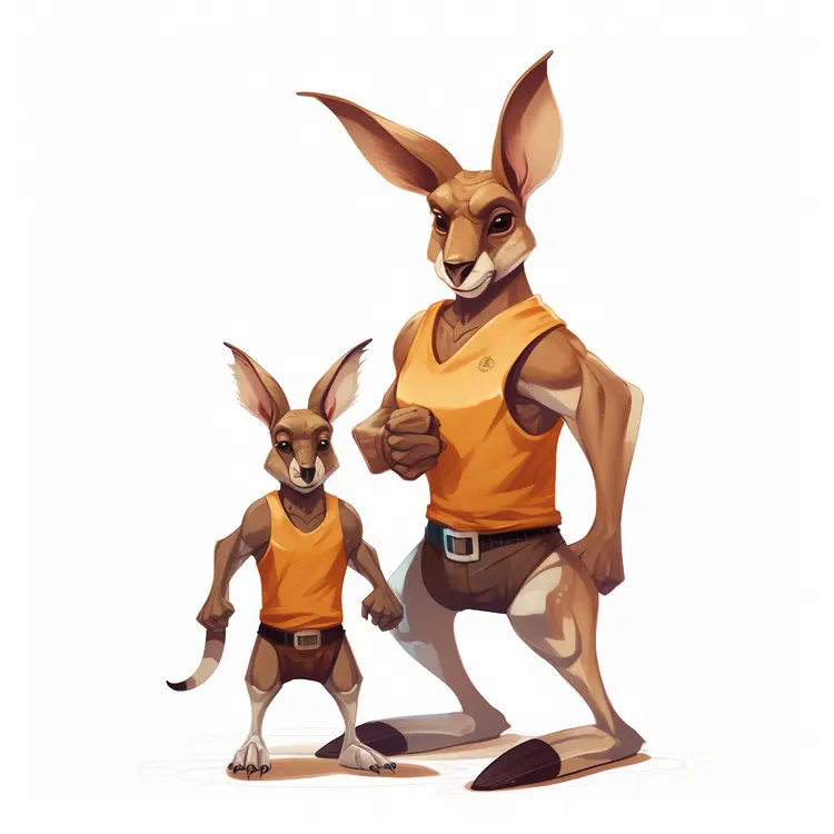 Cartoon Kangaroo Family in Orange Clothing