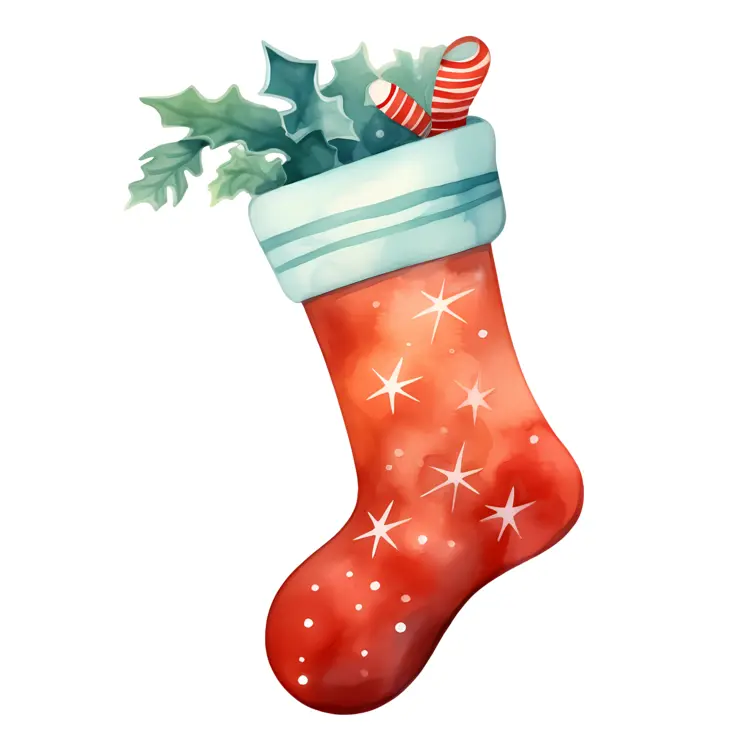 Red Christmas Stocking with Holly and Candy Cane