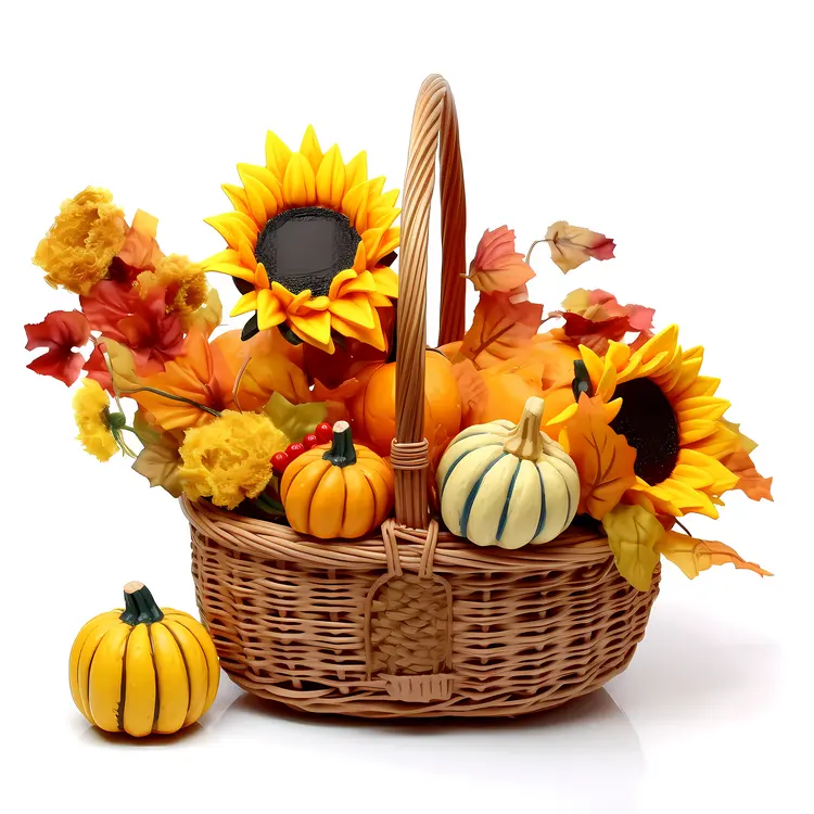 Basket with Sunflowers and Pumpkins for Thanksgiving