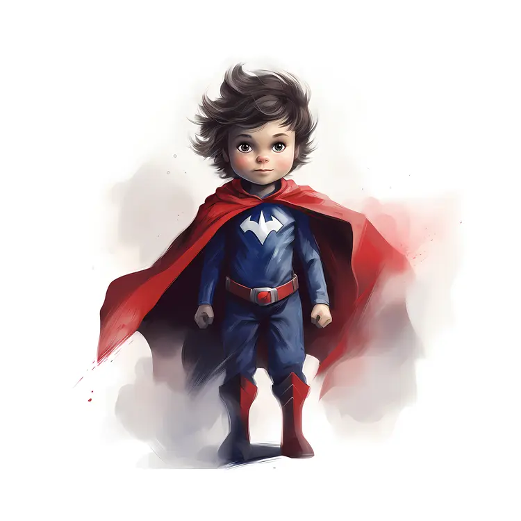 Cute Superhero Kid with Red Cape
