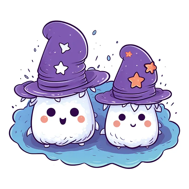 Cute Ghosts with Purple Hats for Halloween