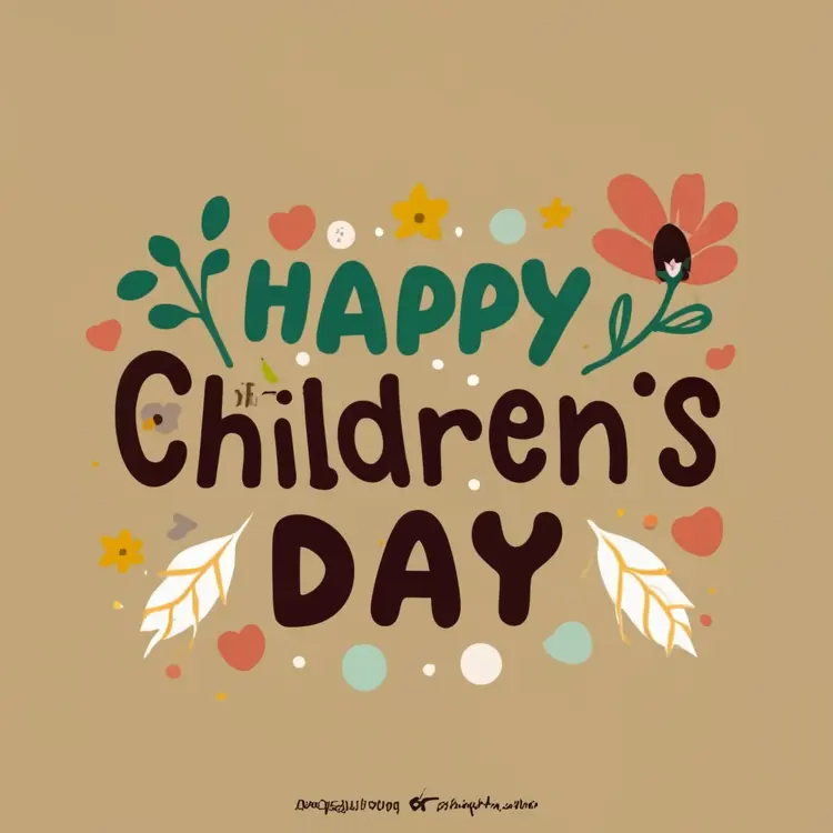 Happy Children's Day Text with Flowers