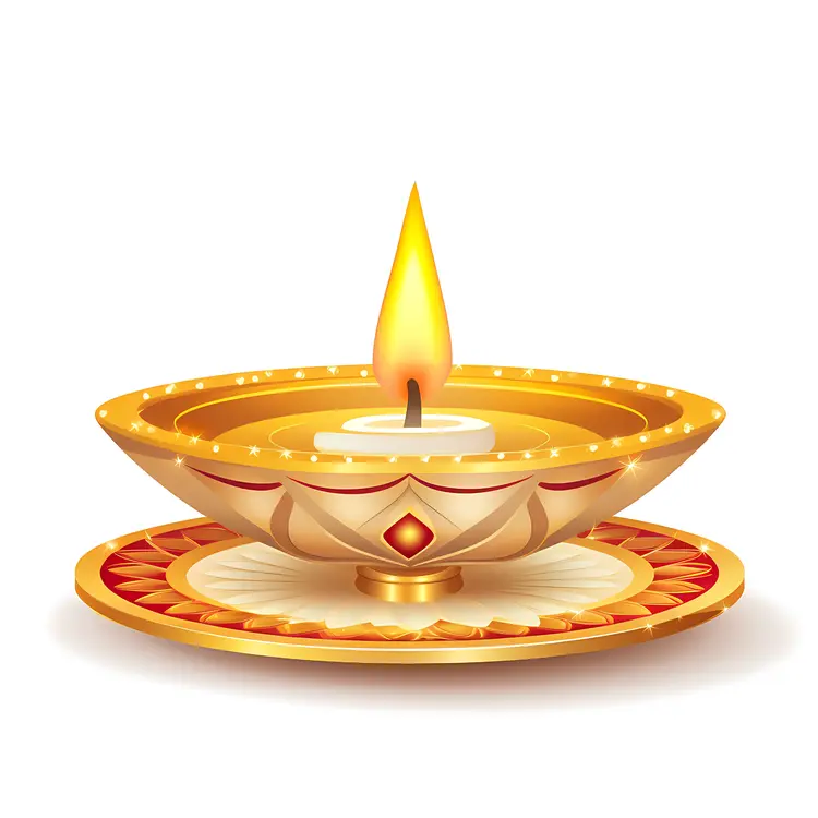 Golden Diya with Candle Flame for Diwali