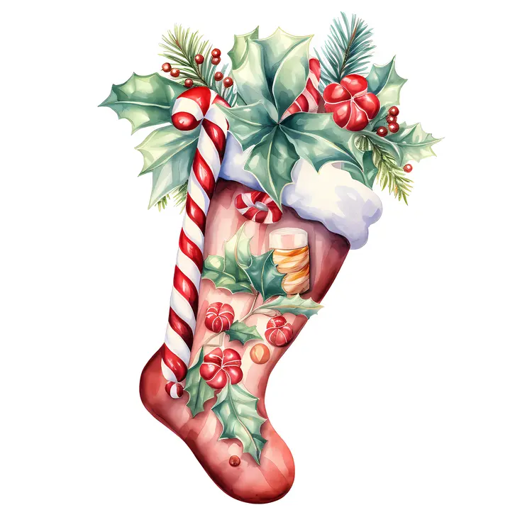 Christmas Stocking with Candy and Holly