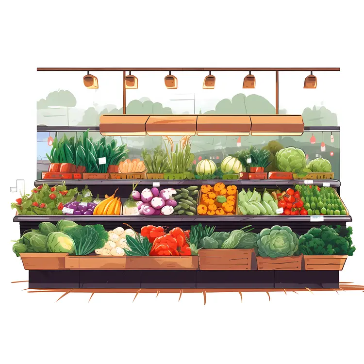 Organized Vegetable Display in Grocery Store
