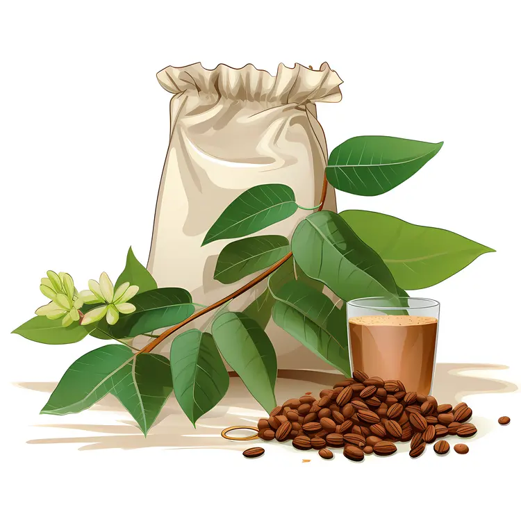 Coffee Beans and Sack with Coffee Glass