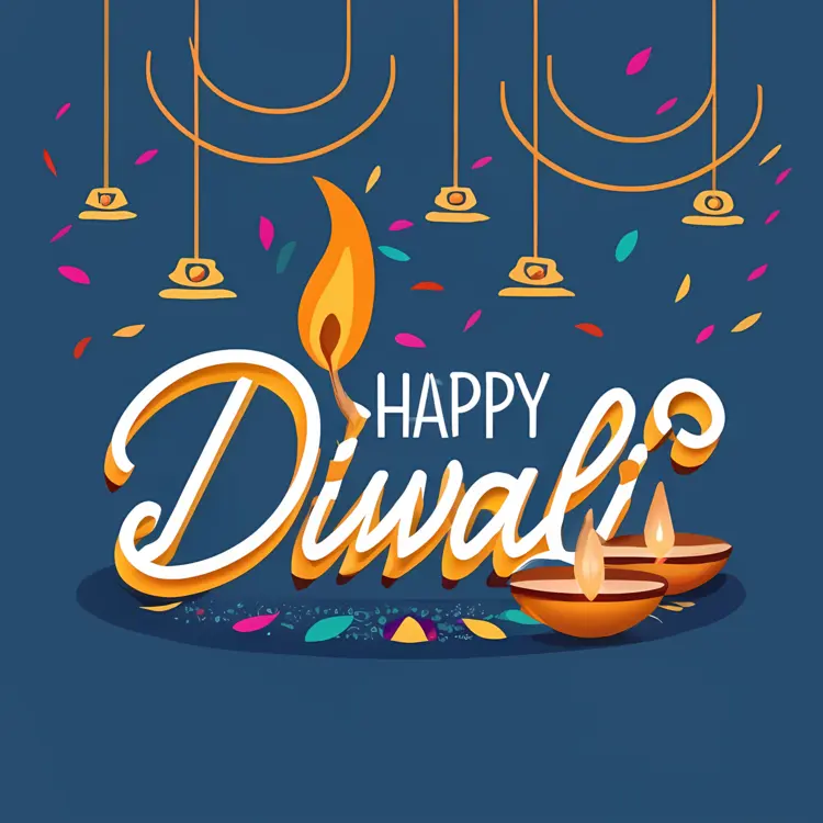 Diwali Lamp with Happy Diwali Text