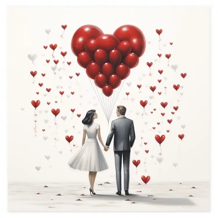 Couple Holding Hands with Heart Balloons