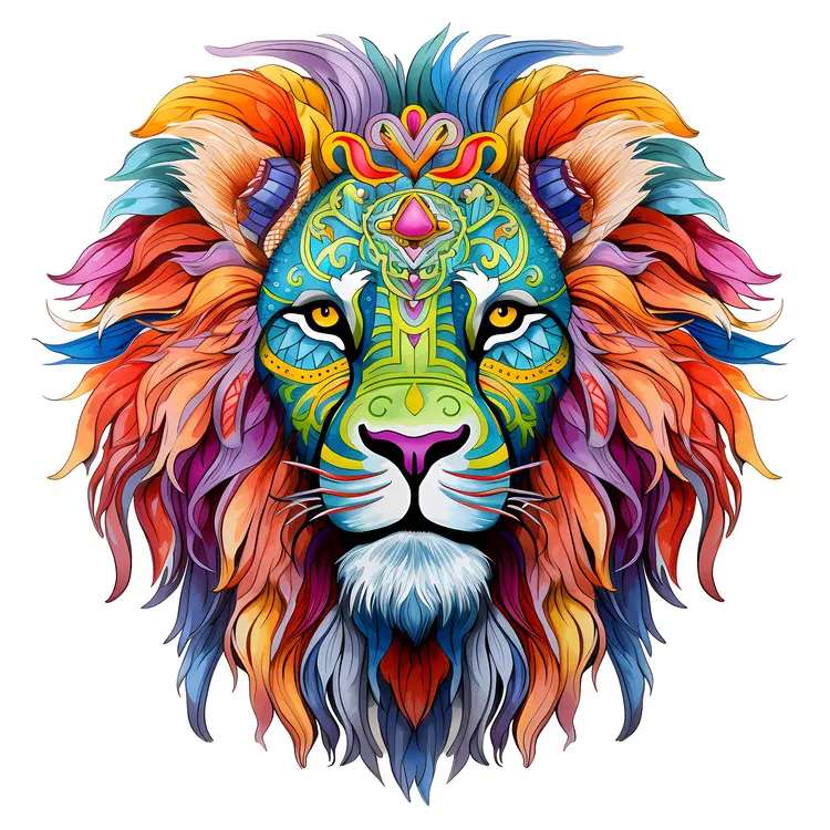 Vibrant Colorful Lion Head Illustration