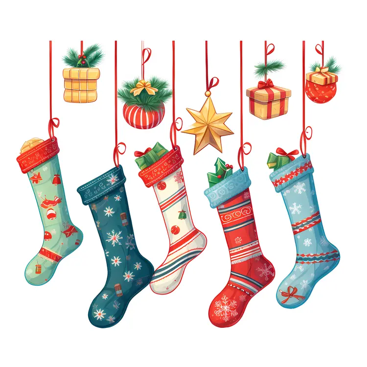 Colorful Christmas Stockings with Gifts