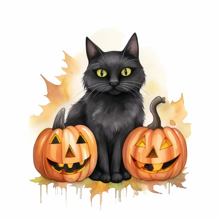 Black Cat with Jack-o'-lanterns for Halloween