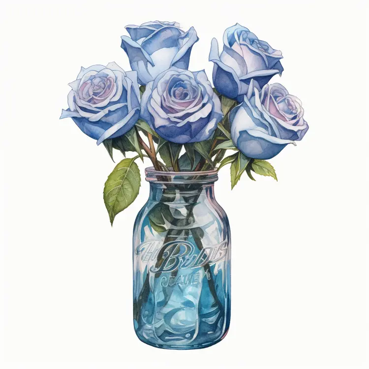 Beautiful Blue Roses in a Glass Jar
