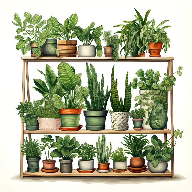 Potted Plants on Shelf Illustration