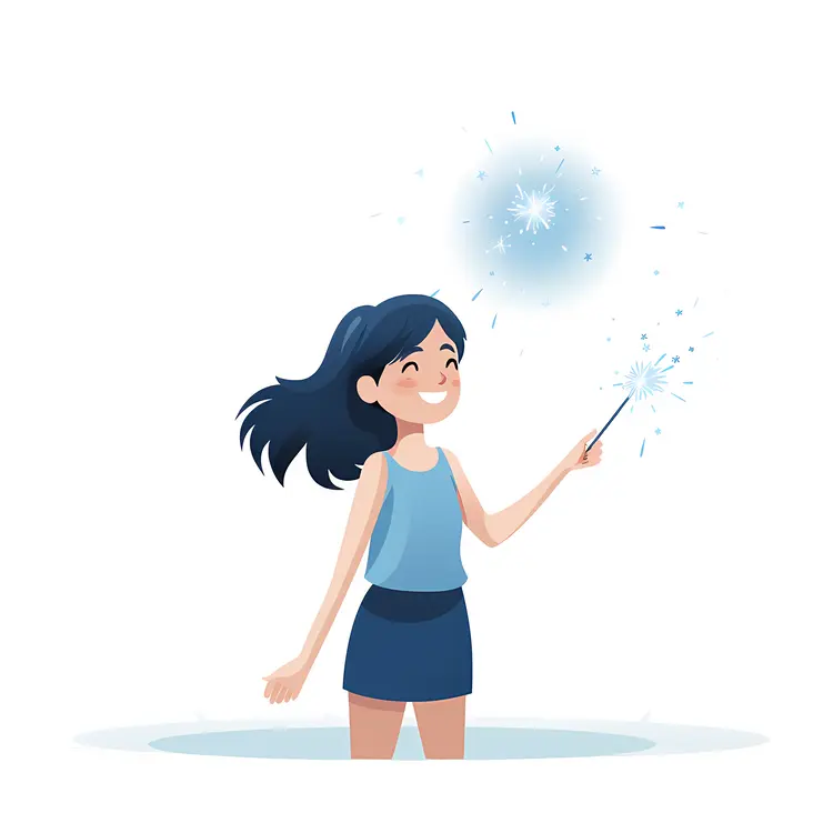 Cartoon of Girl Holding Sparkler