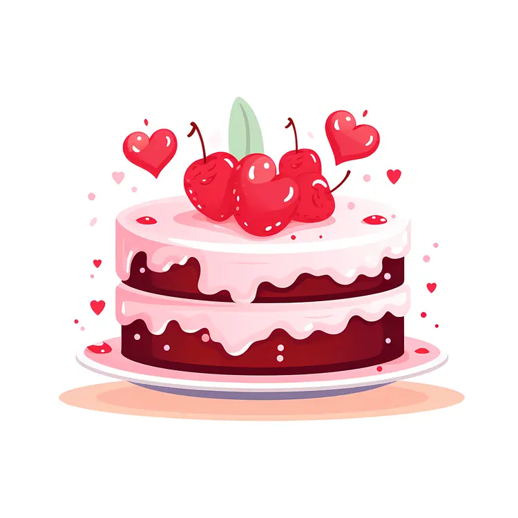 Cherry Cake with Hearts Illustration