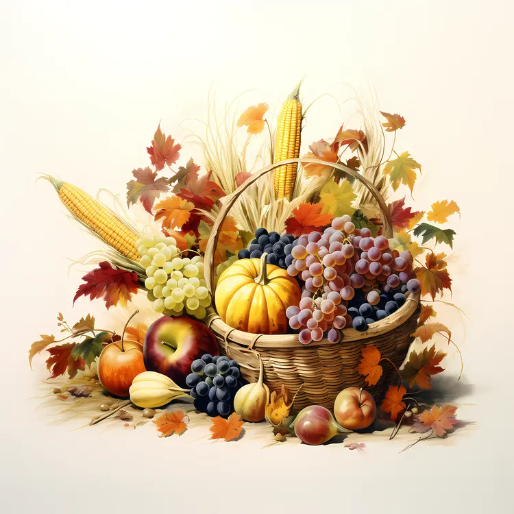 Autumn Harvest Basket with Pumpkin and Corn