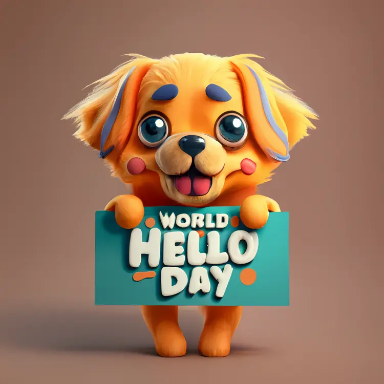 Cartoon Dog Celebrating World Hello Day