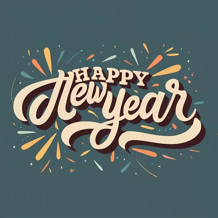 Vintage Happy New Year Text with Fireworks