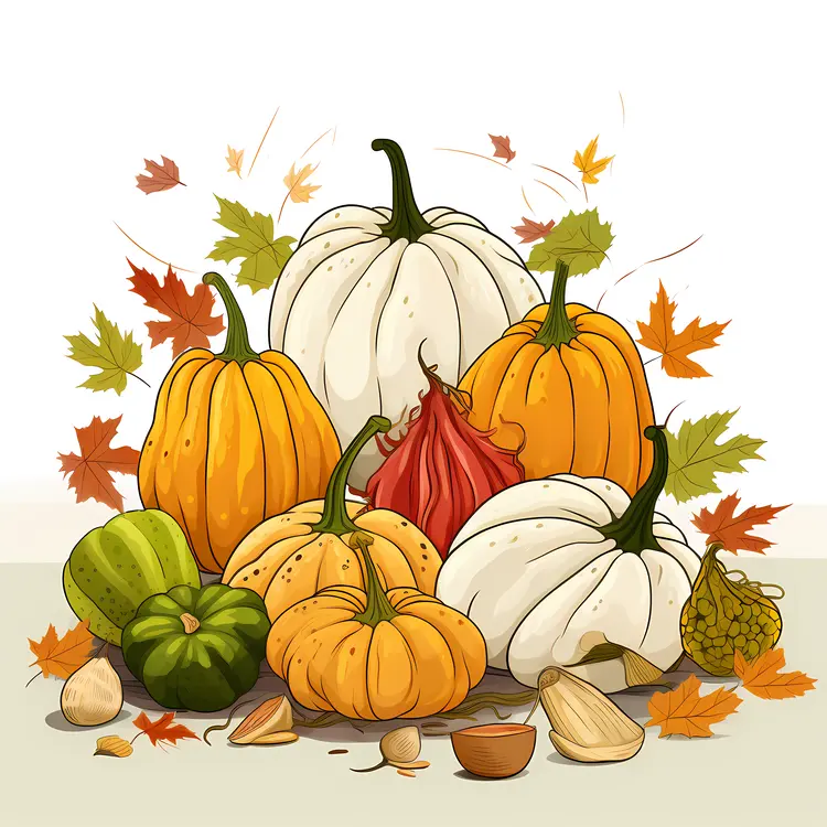 Colorful Pumpkins and Autumn Leaves for Thanksgiving Decor