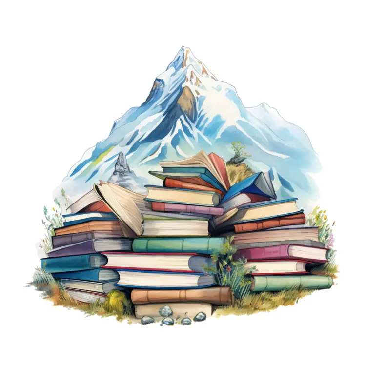 Pile of Books with Mountain Background