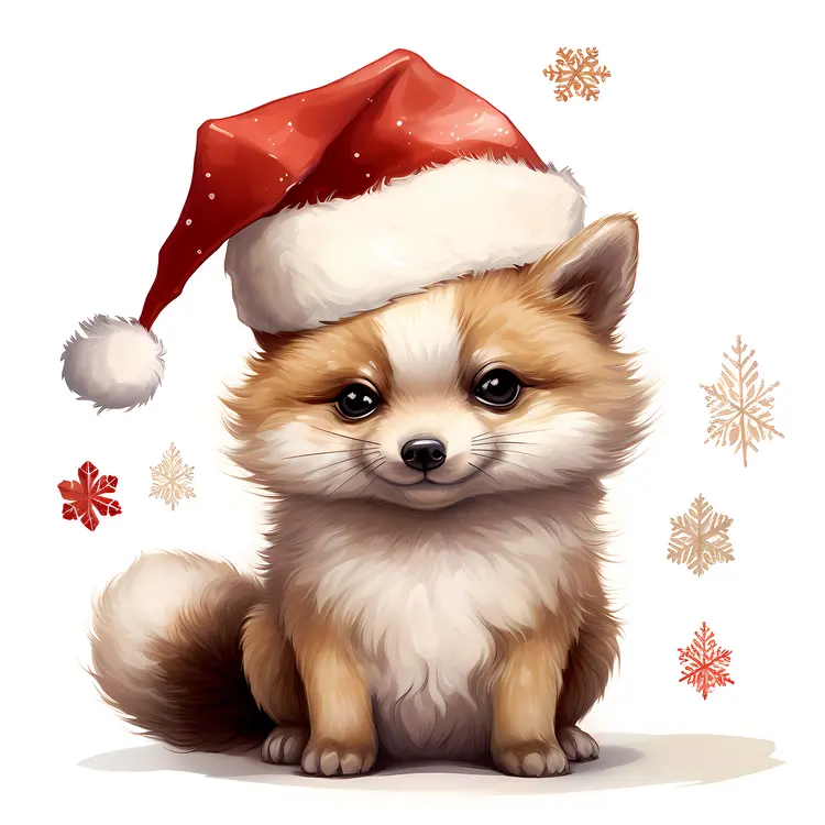 Cute Fox in Santa Hat