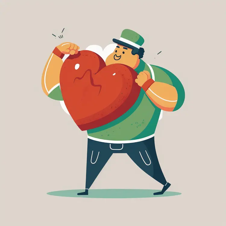 Cartoon Man Holding a Big Heart for Valentine's Day